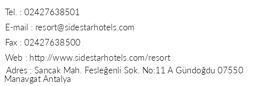 Side Star Resort Hotel telefon numaralar, faks, e-mail, posta adresi ve iletiim bilgileri